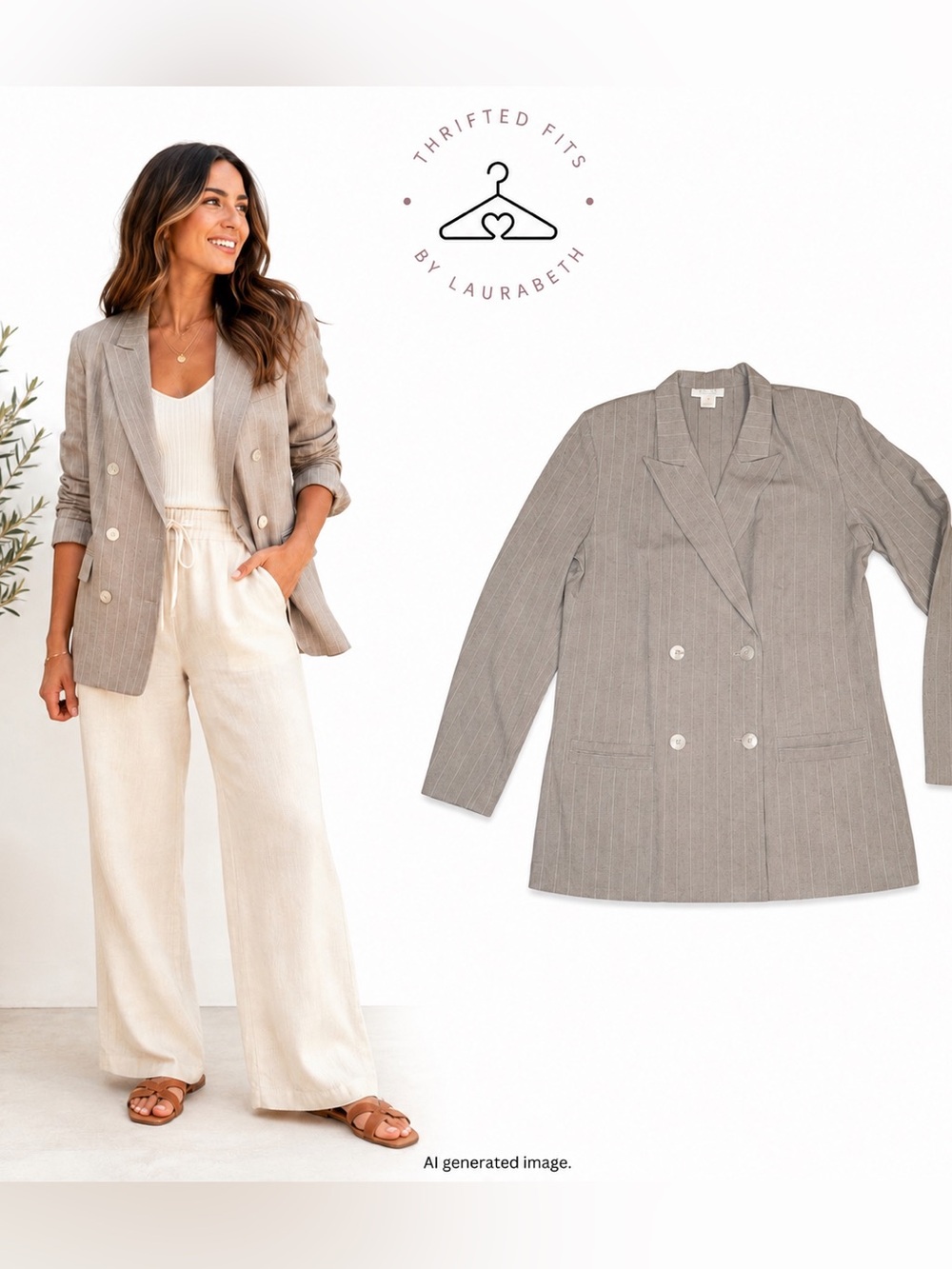 Double-Breasted Pinstripe Lightweight Blazer in Gray